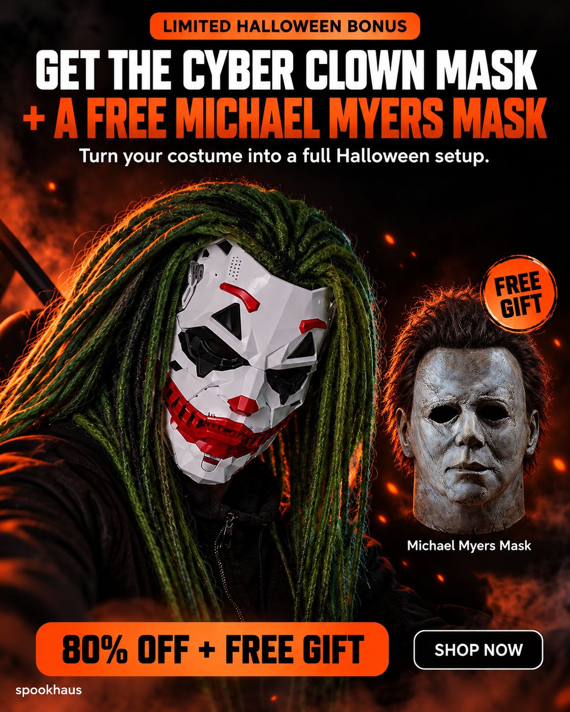 The Cyber Punk Joker Clown Mask with Free Michael Myers Mask